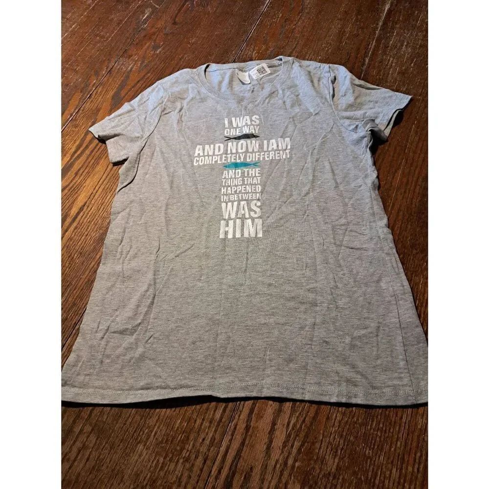 New Small Grey Short Sleeve Religious Pullover Tee Tshirt Shirt Jesus God
